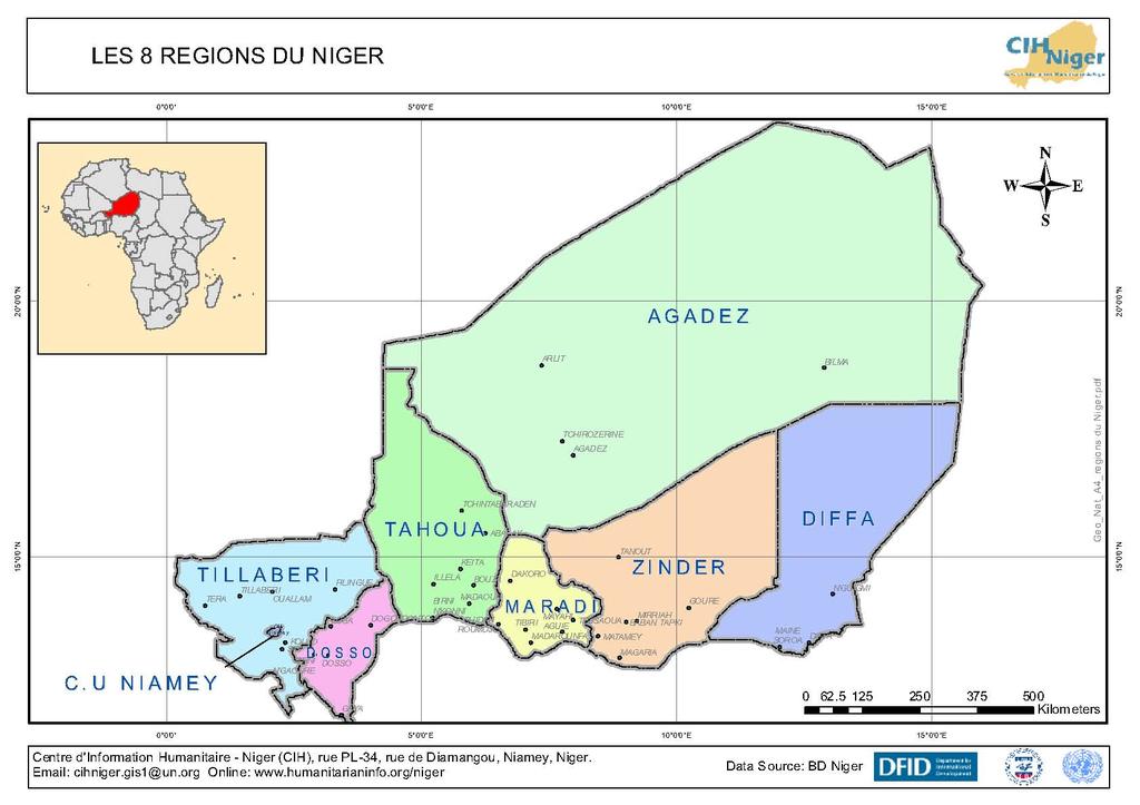 Health actin in crisis MAP REPRESENTING THE 8 REGIONS OF NIGER: WHO Emergency Health