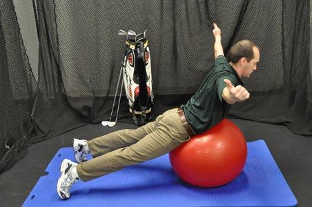 W s On Ball This exercise strengthens all the muscles between your shoulder This exercise strengthens all the muscles between your shoulder blades Lie face down on a Swiss Ball with your legs spread