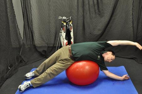 Side Stretch Over Ball This exercise helps increase the flexibility in your spine and lats. This exercise improves set up alignment and rotational separation in your golf swing.