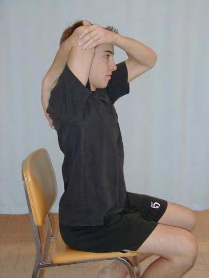 Triceps 1. Sit in an upright posture on a chair. 2. Tuck your chin in slightly by elongating your neck. 3.
