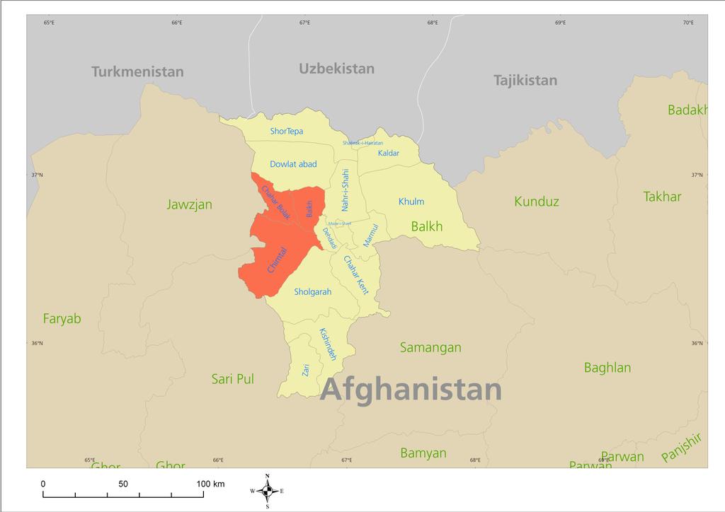 Figure 22 District of reported insurgent activity in Balkh Source: UNAMA, AOTP, CNPA Further west, Faryab province has become increasingly insecure, 103 including with the presence of IMU elements