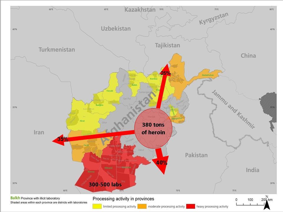 Figure 1 Afghan heroin production and distribution of exports, 2010 Source AOTP, UNODC In addition to demand from these markets, a portion of Afghanistan s opiates 2 goes to Afghan consumers.