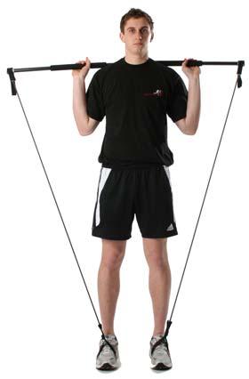 Hamstrings - Soleus Stand with feet shoulder width apart and Gymstick resting on back of the shoulders.