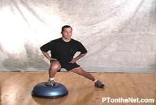 Start a stride length away from the Bosu ball (with the Bosu ball to one side). Perform a step lunge in the frontal plane as shown.