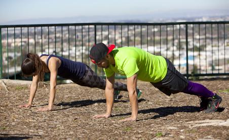 PLANK STRENGTHENS ABDOMINALS, ARMS, BACK. 1. BEGIN ON ABDOMEN, HANDS OR ELBOWS UNDER SHOULDERS AND THE TOES ROLLED UNDER. 2.