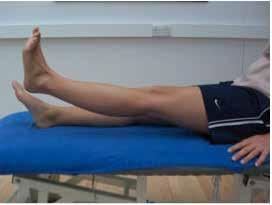 4. Lying on your back, exercise your leg by pulling your toes up towards you, straightening the knee and lifting the leg 20 cm slowly off the bed.