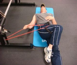 Abductors 2X20 Sets X Reps With some kind of resistance, either a band or someone adding pressure.