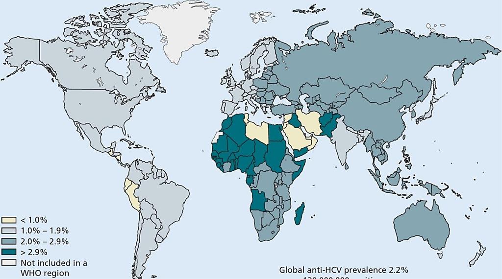 Estimated HCV prevalence by region.