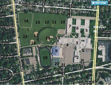 Map of Fairmont High School Athletic Fields and Venues - 3301 Shroyer Road Fairmont High School and Fairmont Park 1. Main Entrance 8. Wrestling Gym 15. Far Hills Football Field 2. South Unit 9.