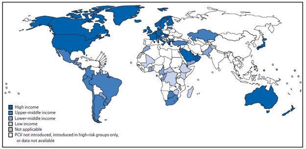 Countries that have introduced pneumococcal conjugate vaccines in their national