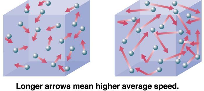 The image on the right is hot (longer arrows imply faster molecular motion). As temp. increases, so does molecular motion.