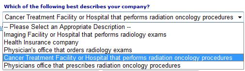 Select Cancer Treatment Facility or Hospital that performs radiation oncology procedures 3.