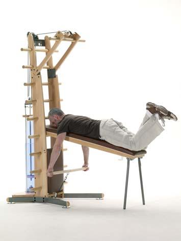 Back I 560 Lying Bench Pull Use long bar - Lying in a prone position - Lower legs are crossed and bent at the knees - Arms are straight and holding onto the wide bar - Thumbs are positioned inwards -