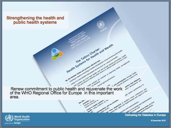SLIDE 12 We know that another key to success is to have health systems that are able to provide integrated prevention, control and management of NCDs and to address the needs of disadvantaged