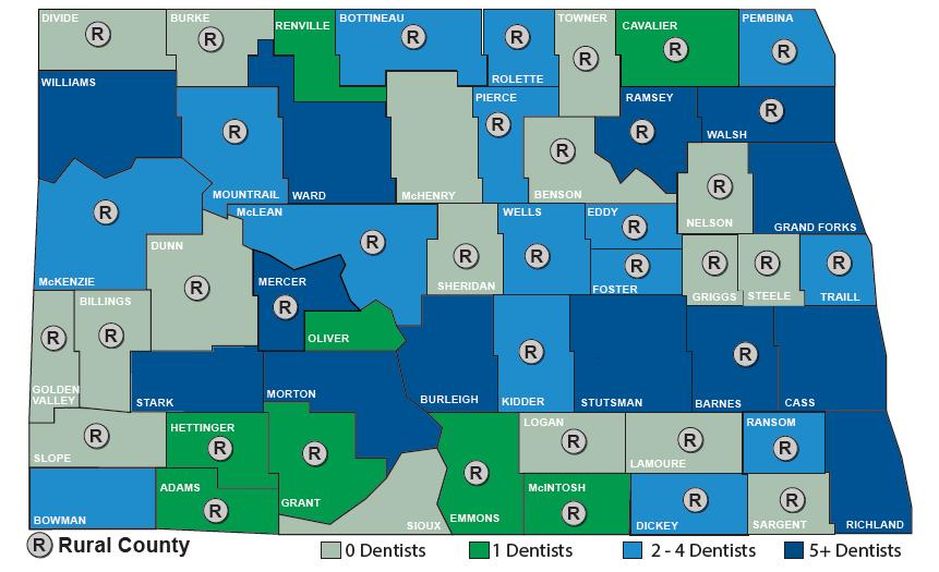 Distribution of Dentists in ND (2016) Source: