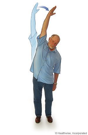 Chin Tuck Overhead reach Calf Stretch Rotation stretch