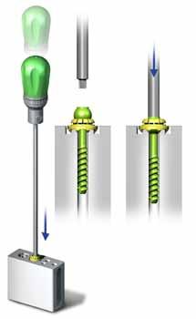 Insert the distal end of the screwdriver shaft into the top of the screw head and push down to fasten the screw to the polyaxial ring.