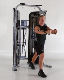 12. CHEST - BALANCE AND STABILITY EXERCISE STANDING CHEST FLYES Muscle Emphasis: Inner Chest- Pectoral 2. Adjust both pulley carriages on the chrome slide tubes so they are at mid-chest level height.
