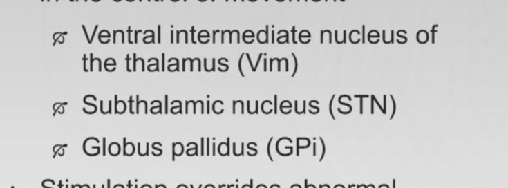 thalamus (Vim) Subthalamic nucleus (STN) Globus