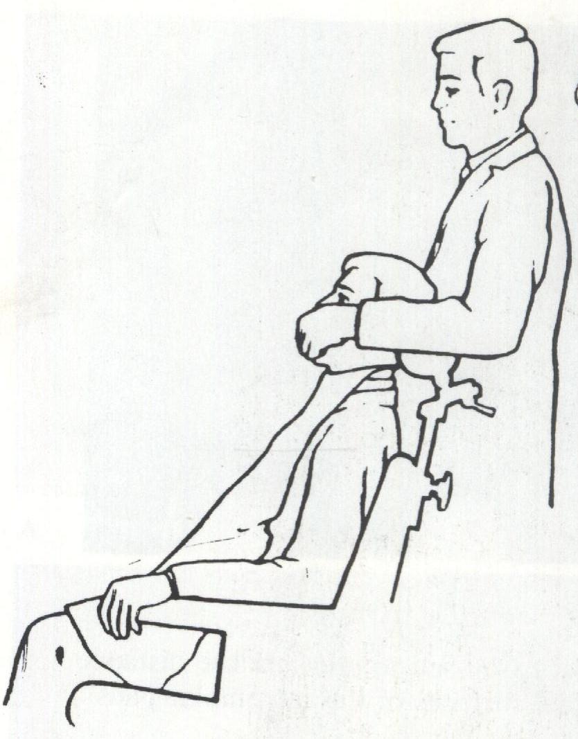 Chair position for maxillary impression: Seat the pt: in an upright position Pt: Jaw should be at or below the operator elbow level Operator stand behind the pt: Grape the pt: head