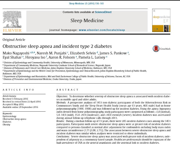 OSA and Incident Type 2 Diabetes Prospective study of 1453 non-diabetic participants of Atherosclerosis Risk in Communities and Sleep Heart Health