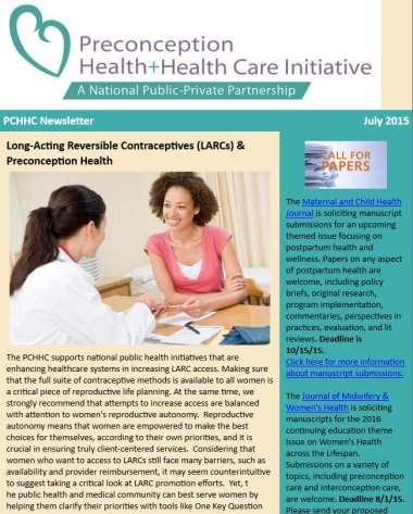 PCHHC National Newsletter Featuring top news, resources, tools, campaigns in preconception.