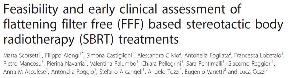 Clinical Applications 2011 Purpose: To test feasibility and safety of clinical usage of Flattening Filter Free (FFF) beams for delivering SBRT doses to various tumor sites, by means of Varian