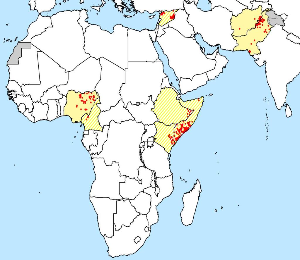 Wild Poliovirus type 1 (WPV1) Cases, 2013 Country 2013 2 Pakistan 93 Afghanistan 14 Nigeria 53 Somalia 194 Cameroon 4 Equatorial Guinea 0 Iraq 0