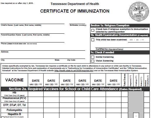Immunization Certificate: Revised May 2011 Section Numbers (easier navigation) Section 1 (school specific) Reminder that dates are required for doses of required vaccines (Section 2a)