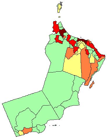 H1N1 Lab-confirmed Cases # 44,47,48,5,52,53 (29) Cases per Wilayat (Administrative
