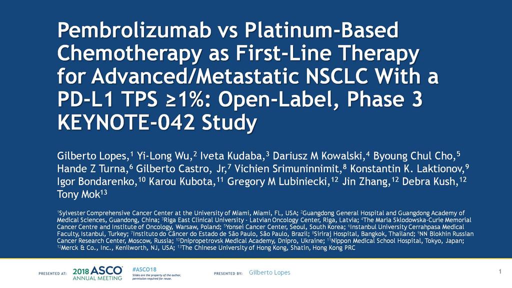 Pembrolizumab vs Platinum-Based Chemotherapy as First-Line Therapy for Advanced/Metastatic NSCLC With a