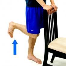 Standing Hamstring Curl Stand at a stable surfaces such as a chair or counter. Bend your target knee so that the heel moves towards your buttock.
