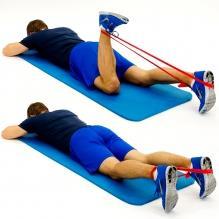 Prone Elastic Band Hamstring Curl Attach an elastic band around your target ankle and opposite foot as shown.