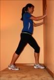 Calf Stretch - Option 1 Rest your hands against a sturdy object such as a wall or counter Position the target leg behind you with foot flat on the floor, toes pointing straight ahead and