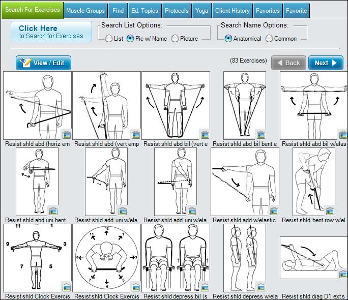 4. Click the Search button to find all exercises with the selected criteria.