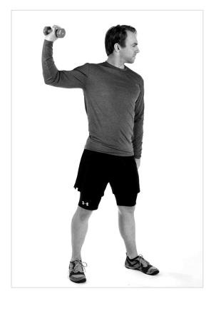 12. Release-Point Balance Using Weights Repetition: 10 Weight: 3-5 lbs. Stand with the foot of your stance leg slightly in front of the other.