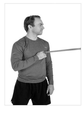 8. Shoulder External Rotation Using an Elastic Band Repetition: 10 Attach one end of an elastic band to a solid object at shoulder