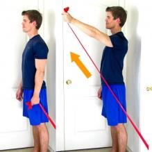 Elastic Band Shoulder Flexion Hold the elastic band while it is anchored low to the ground as shown.