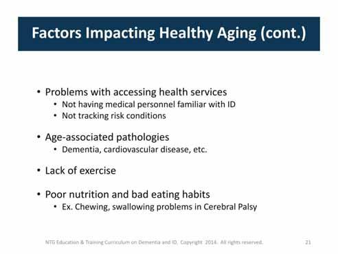An additional factor that can impact healthy aging can be access to health services, now and in the past.