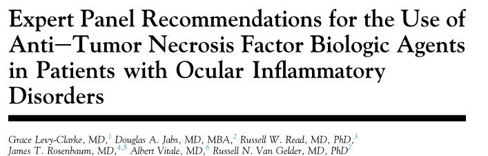 Extensive review of literature with quality assessment Strong recommendations Infliximab and adalimumab be considered first line treatments in Behcet disease These agents be considered second line