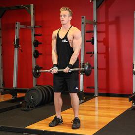 CLOSE GRIP EZ-BAR CURL 1. Stand up with your torso upright while holding an E-Z Curl Bar at the closer inner handle.