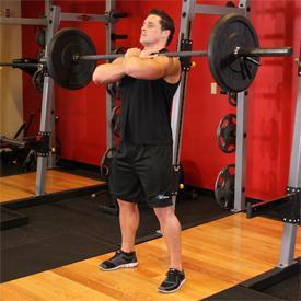 FRONT SQUATS 1. This exercise is best performed inside a squat rack for safety purposes. To begin, first set the bar on a rack that best matches your height.