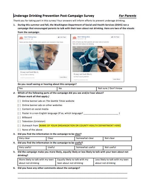 03 Looks Can Deceive Parent Campaign Post Survey Distribute this survey to the groups you serve to assess the effectiveness of your own campaign