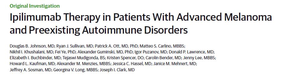 Checkpoint blockade in patients with IBD 6 patients with pre-existing IBD (quiescent) 2 cases of colitis (33%)