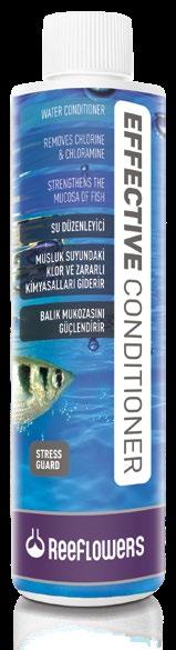 ReeFlowers Effective Conditioner eliminates these toxic elements in water creating a safer environment for fish and aquatic animals.