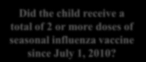 However, if a child 6 months through 8 years of age is known to have received at least 2 seasonal influenza vaccines during any