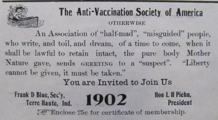 An Anti-Vaccination Society of America invitation
