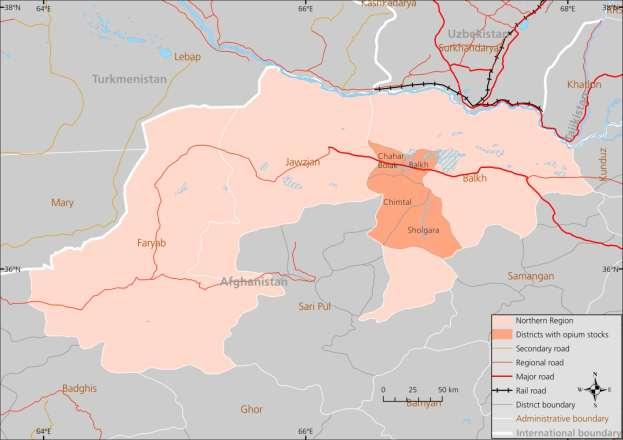 b. Northern Region: Map 26: Opium stocks in northern Afghanistan In 2011, opium was cultivated in all the northern provinces.