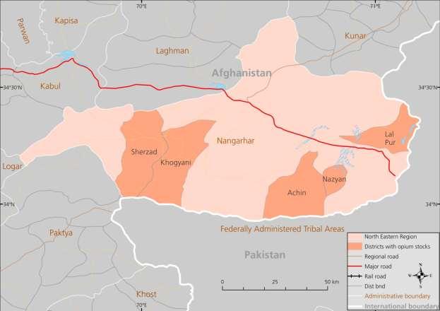 d. Eastern Region: Map 29: Opium stocks in eastern Afghanistan Opium has been cultivated in Nangarhar for a long time.