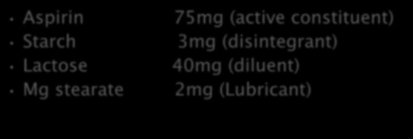 Aspirin Starch Lactose Mg
